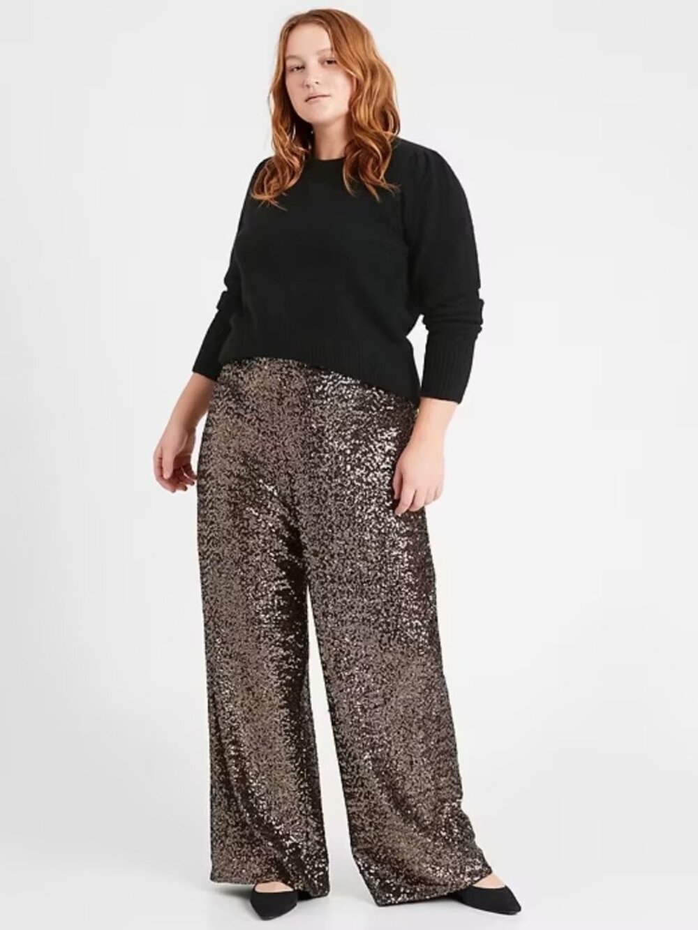 Banana Republic Gold Sequin Wide Leg Pants Size L